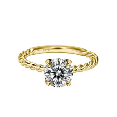 China RINNTIN GR06 14K CLASSIC VVS Solid Gold Twisted Color Ring Engagement Rings 1Carat D Round Cut Solitaire Moissanite Wedding Rings for sale