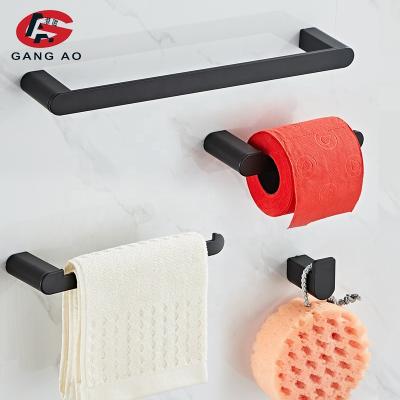 China Modern Black Gold Bathroom Accessories Sets 4 Wall Mounted Towel Rack Robe Hooks Toilet Paper Roll Holder Stainless Steel Hardware for sale