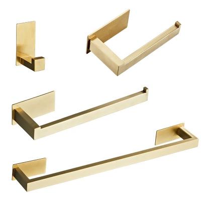 China Minimalist Gold Bathroom Hardware Set Towel Rack Robe Hook Stainless Steel Bathroom Paper Accessories Nail-Free for sale