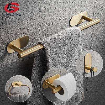 China Minimalist Gold Bathroom Hardware Set Towel Rack Robe Hook Stainless Steel Bathroom Paper Accessories Nail-Free for sale