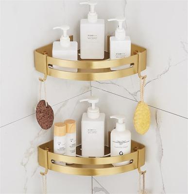 China Wall Mounted Type Corner Shelf Wall Mounted Bathroom Shelf Brushed Gold Aluminum Bath Shower Shelf for sale