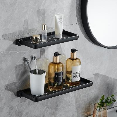 China Wall Mounted Type Aluminum Black Wall Mounted Bathroom Shelf Bath Shower Shelf Bathroom Corner Shelf for sale