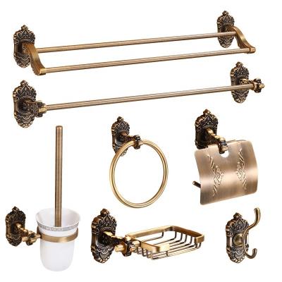 China Modern Brass Collection Carved Antique Bathroom Paper Products Wall Mounted Rack Bathroom Hardware Set for sale