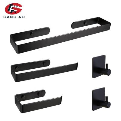 China Modern Black Bathroom Accessories Sets Rail Ring Robe Clothes Hook Hardware Toilet Paper Roll Holder Towel Rack Bar for sale