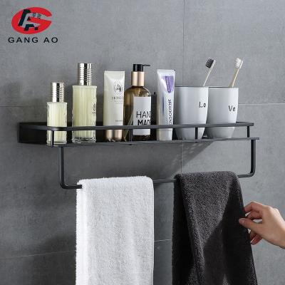 China Wall Mounted Type Aluminum Black Bathroom Shelf Bath Shower Basket Shelves for sale