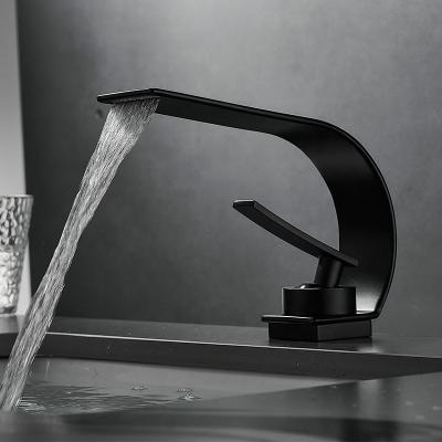 China Other Black / Gold Modern Single Handle Hot And Cold Waterfall Bathroom Basin Faucet for sale