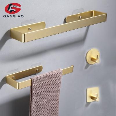 China Modern Brushed Aluminum Wall Mounted Robe Towel Hooks Gold Hand Towel Rack Toilet Paper Holder for sale