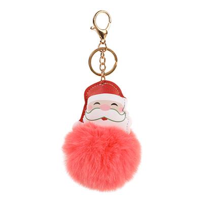 China Big Alloy+PU+plush Fur Key Chain Santa Claus Pendant Women's Key Chain Christmas Car Pendant Luggage Key Chain for sale