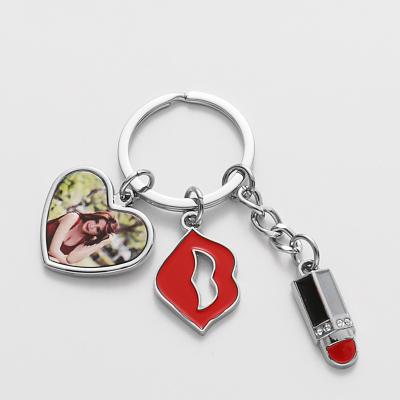 China Key pendant accessories birthday gift wholesale heart Europe and the United States new heat transfer printing empty lipstick key chain for sale