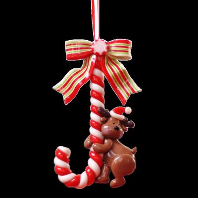 China Polymer Clay Christmas Elk Small Candy Cane Hanging Candy Stick Decorations Christmas Tree Decorations for sale