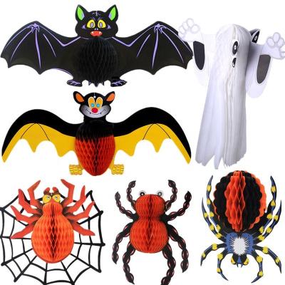 China Europe and America 2023 Hanging Spider Ghost Bat Honeycomb Paper Lantern Halloween Party Decorations for sale