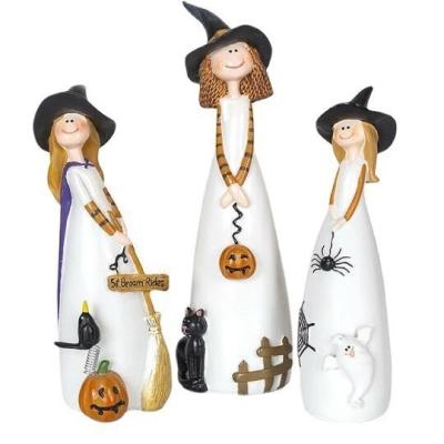 China Wholesale Resin Home Figure Decoration Decor Little Witch Dress Up Halloween Ornaments for sale