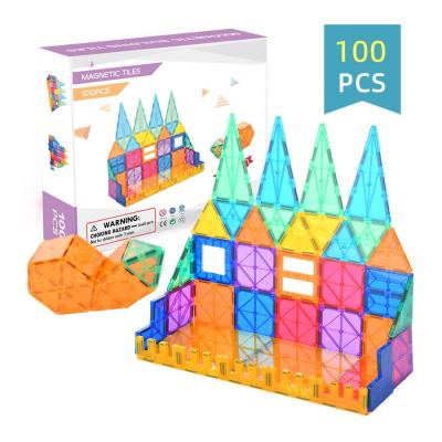 China 3D Eco-friendly Kids Toys 100PCS Material ABS Magnet Colorful Plastic Blocks High Quality Educational DIY Set Magnetic Building Tiles for sale