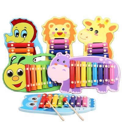 China Musical Piano Toy Kids Cartoon Animal Wood Musical Instrument Toy Baby Educational Rainbow Rainbow 8 Tone Xylophone Toys for sale