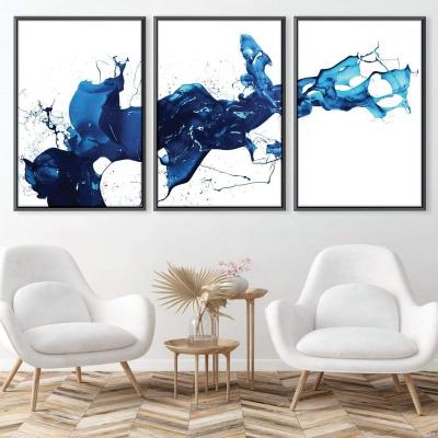 China Large Size Abstract Picture Blue Color Abstract Framed Handmade 3D Wall Art Oil Painting for sale