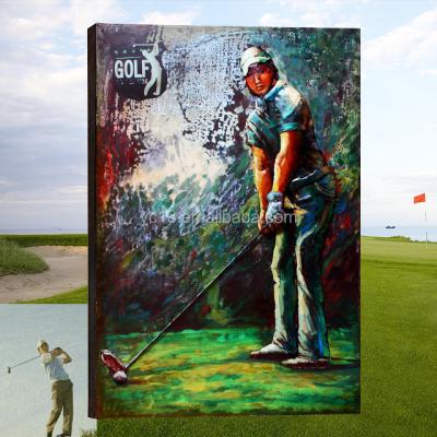 China Modern Unique Hand Painted Modern Golfer Private Custom Artwork Wall Decor Golf Club Decor Wall Art Muscular Metal Man Metal Painting for sale