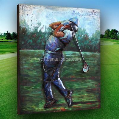 China Modern 3 d sculpture artwork the unique hand painted metal wall art decor of man who loves golfer sports for sale