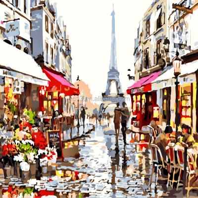 China Modern Colorful Paris Street Landscape Picture DIY Oil Painting By Numbers Kits Oil Painting for sale