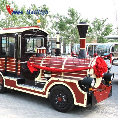 China FRP+steel frame kids and adults amusement train diesel engine trackless tourist train for sale