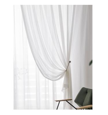 China New Modern White Blackout Chiffon Yarn Curtain Living Room Balcony Vertical Stripe Yarn Curtain for sale