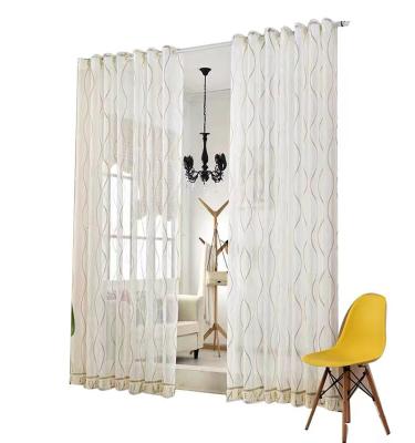 China Modern Vertical Thin Wave Pattern Window Gauze White Bedroom Balcony Curtain for sale