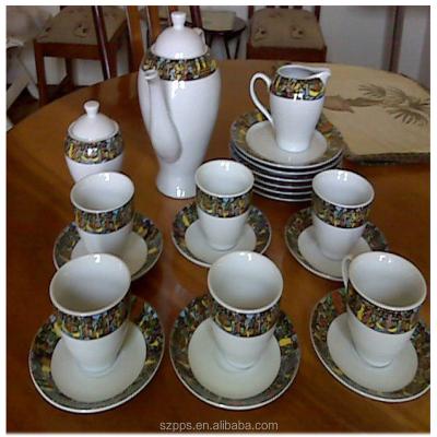 China Ethiopian Art Traditional Tea Set Viable Fine Bone China Queen Sheba Tea Set 17 Coffee Cup Set for sale