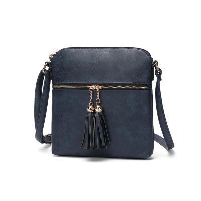 China Teenage/Middle Ages Tassels Launch Carney Pu Leather Waterproof Blue Cross Road Bag Body Bag Luxury Designer For Woman for sale