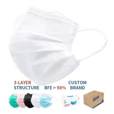 China High Filtration Rates Cheap 98 Percent Filter Medical Exam Hospital Custom Design Dustproof White Disposable Nonwoven Face Mask Earloop 3 Ply for sale