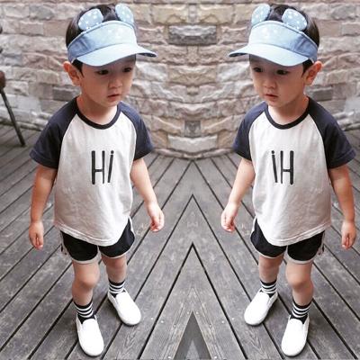 China Casual Children's Cotton Horn Sleeve Printed Boys And Girls Clothing Sets Tracksuit Children's Shorts for sale