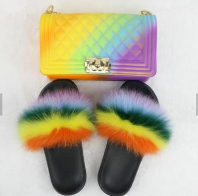 China 2020 Wholesale Lightweight Women Slides Sandals Furry Logo Custom Slippers 3 Piece Jelly Purse Mom Fur Set Slippers For Women for sale