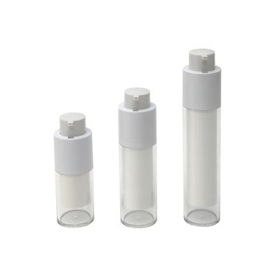 China Airless Tender 15ml 30ml 50ml White Color Up-down Top And Bottom Twist Up Plastic Cosmetic Airless Pump Bottle for sale