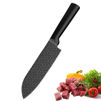 China 7 Inch 3CR13 Disposable Steel Chef Knife Santoku Knife With Black Coating for sale