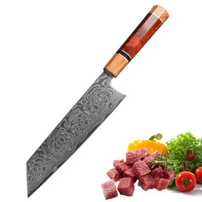 China 8 Inch Rose Pattern Blade Kitchen Knife Damascus Steel Disposable Kiritsuke Knife With Wood Handle for sale