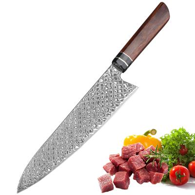 China Dragon Scale Pattern Damascus Steel Chef Knife 10 Inch Disposable Premium Kitchen Knife With Ambila Wood Handle for sale