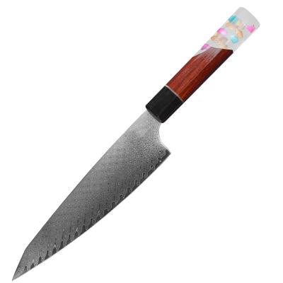 China Best Quality Disposable 8 Inch Kitchen Knife Damascus Steel Kiritsuke Knife With Resin Handle for sale