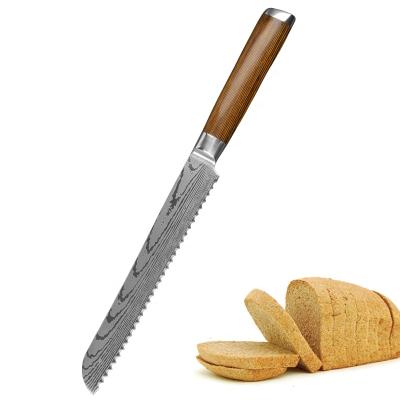 China Best Design OEM 8 Inch Disposable Kitchen Knife Serrated Knife Bread Knife With Pakka Wood Handle for sale