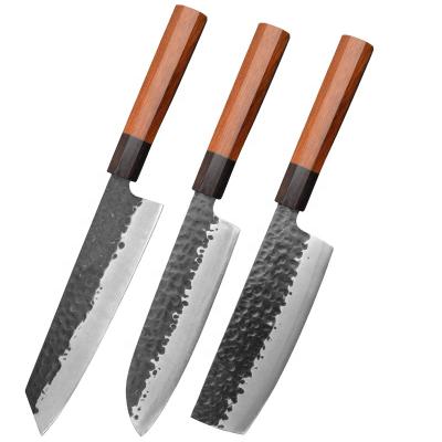 China Sustainable 3 Pcs Stainless Steel Knife Set With Nakiri Kiritsuke Santoku Knife For Cutting Vegetable Fruit Meat for sale