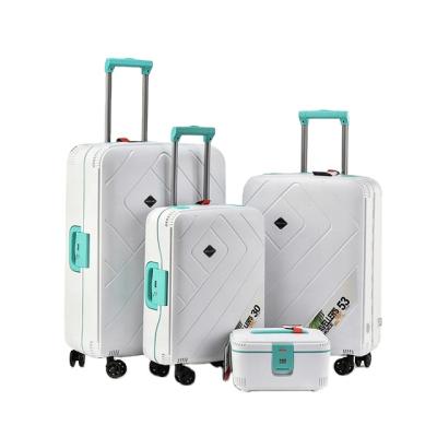 China Fashionable Custom Brand Colorful 3PCS PP Hardshell Rolls Travel Luggage Suitcase for sale