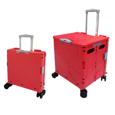 China BUBULE Convenience Trolley Portable Plastic Collapsible Folding Shopping Cart Luggage Cart With Four Wheels for sale