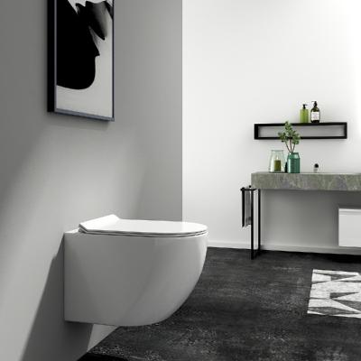 China Operation FABIAO Automatic Matte White Color Wall Hung Toilet Ceramic Rimless Toilet One Piece Toilet For WC for sale