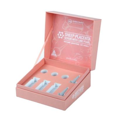 China Recycled Luxury Custom Materials Paper Boxes Packaging Pink Vial Skin Care Ampoule Box Packing Bottles Glass Empty Serum Box Packed for sale