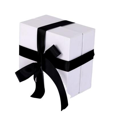 China Recyclable Eco-Friendly Two-Piece Lid And Gift Bow Tie Watch Wallet Flower Cake Packaging Box Low Paper Box With Ribbon Box for sale