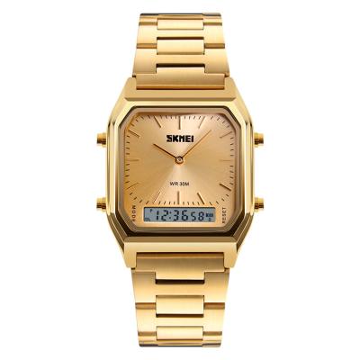 China Wristwatches Skmei 1220 Analog Waterproof Digital Stainless Steel Band Waterproof Gold Plated Alarm for sale