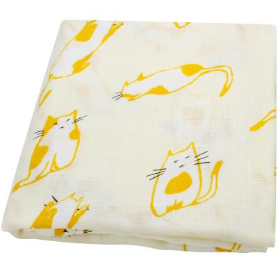 China Anti-pilling Yellow Bamboo Fiber Muslin Cat Newborn Baby Swaddle Blankets for sale