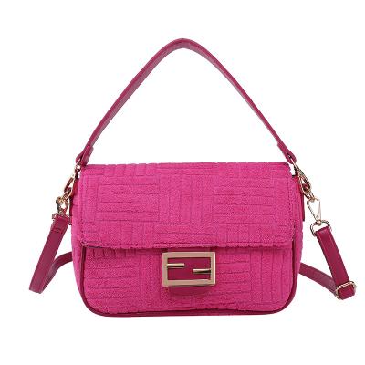 China 2022 New Fashion Women's Bag Plush Texture Stripe Soft High-grade Messenger Bag Women's Handbag Solid Color Shoulder Bag One for sale