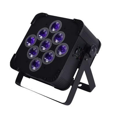 China Hot Selling High DMX Wireless Stage Lights 9*18W 6in1led Battery Operated rgbwauv Led Stage Par Flat Lighting For Wedding Decoration for sale