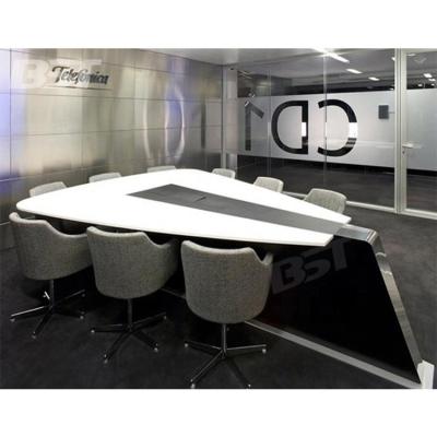 China Triangle Shape Meeting Room Renewable Modern Artificial Stone Conference Table for sale