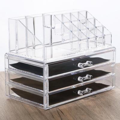 China High Quality Clear Multi Type Stored Desktop Jewelry Drawer Acrylic Organizer Make Up Cosmetic Storage Box for sale