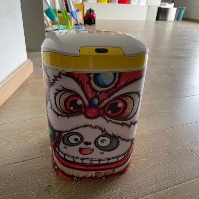 China Household Touchless Cute White Lid Doodle Electronic Plastic Smart Trash Bin Induction Type Trash Can for sale