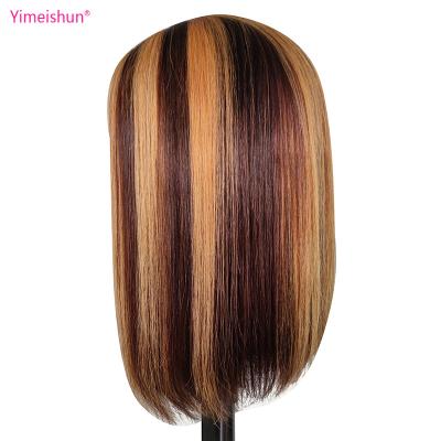 China 100% Silky Straight Wave Virgin Hair Pre Plucked Short Highlight Ombre P 4/27 Lead Hair Wigs, 4x4 HD Lace Closure Brazilian Straight Wave Wig for sale